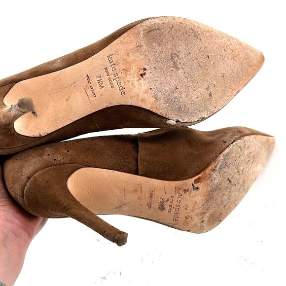 Kate Spade Vivian Suede Heels 7.5 Tan Brown Pumps Capsule Career Academia Work - Picture 8 of 8